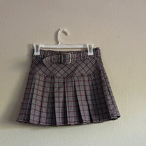 Plaid Pleated Mini Skirt with Belt